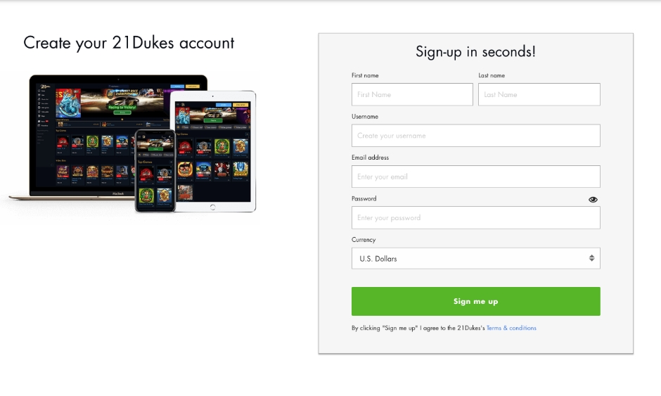 21Dukes Casino Login & Registration