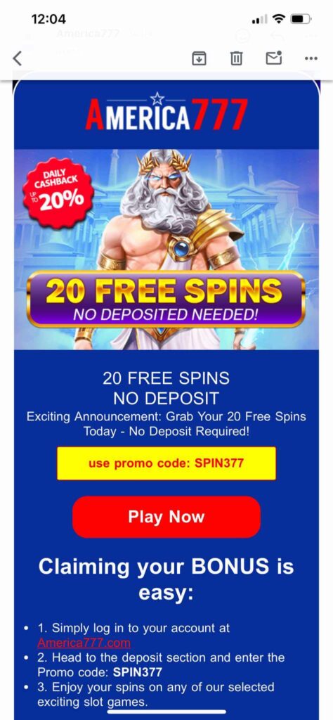 America777 no deposit bonus